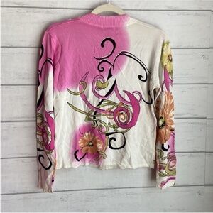 Pink Retro Printed Zip up Cardigan